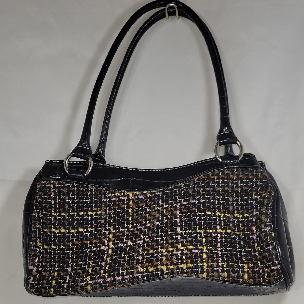 Liz Claiborne Black and Multicolor Tweed Shoulder Bag